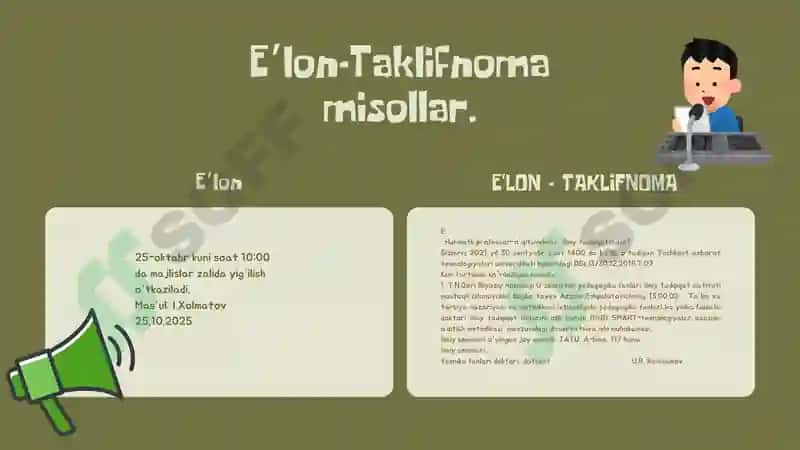 E'lon,taklifnoma,telegramma,telefonogramma,hisobot 4