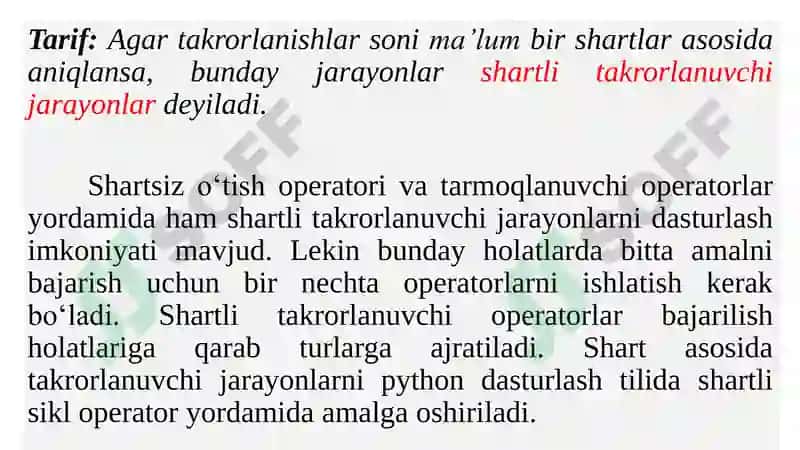 Shartli sikl operatori (Conditional loop operator) 4