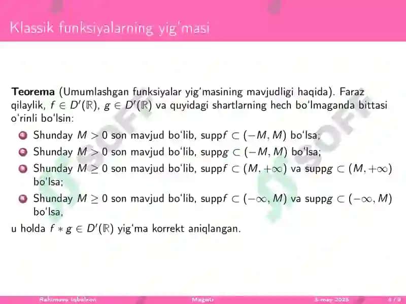 Umumlashgan funksiyalarning yig'masi va o'ramasi 4