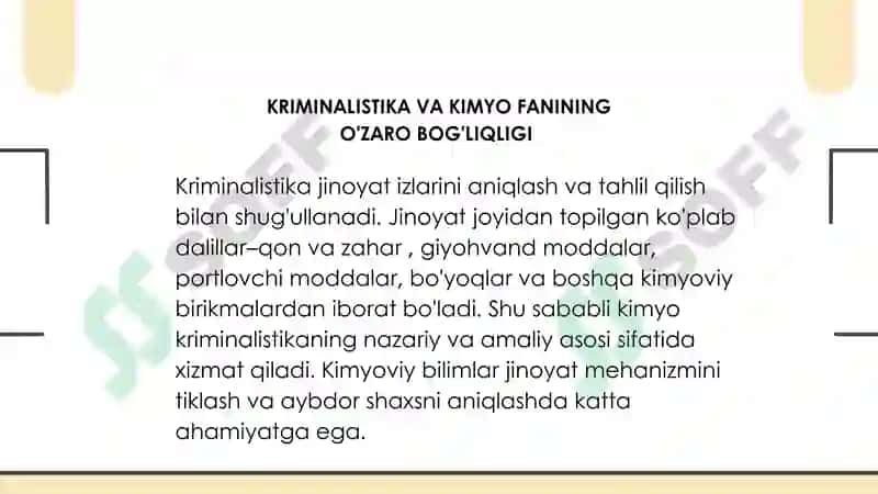 Kriminalistikada kimyoning o'rni 4