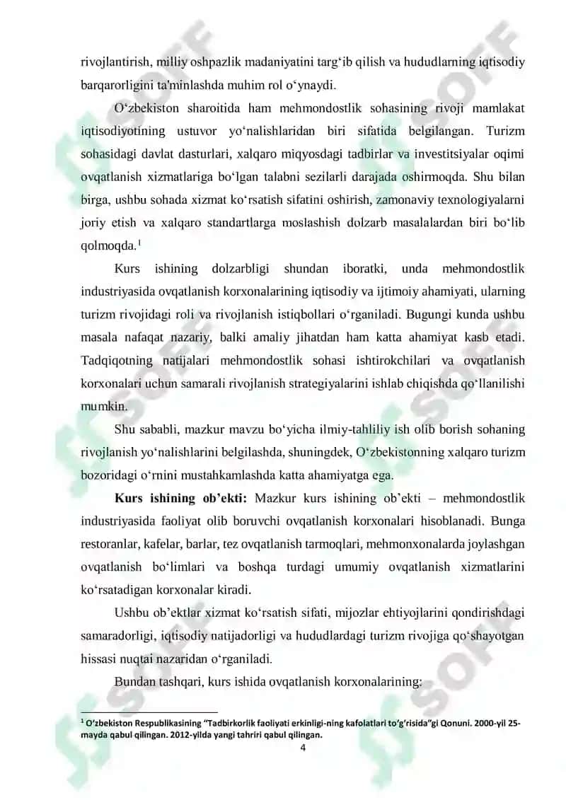 "MEHMONDO‘STLIK INDUSTRIYASIDA OVQATLANISH KORXONALARINING O‘RNI" 4