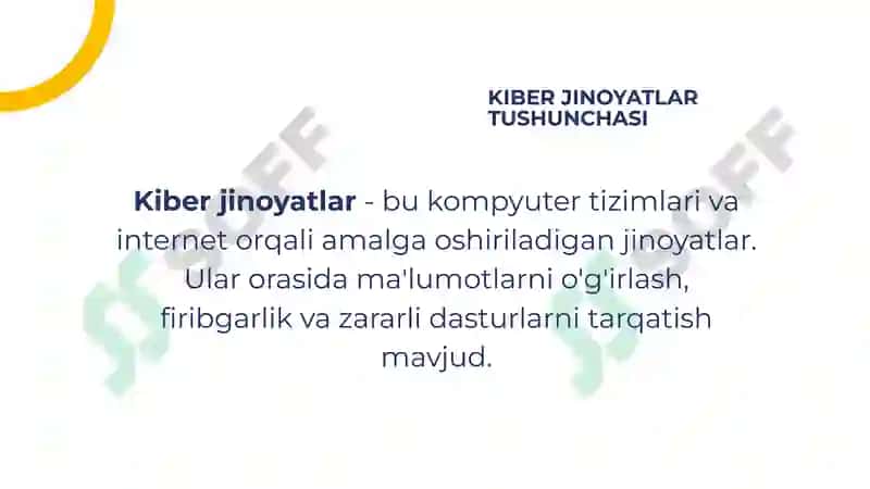 Kiber huquq va kiberjinoyatlar tushunchasi va predmeti. 4