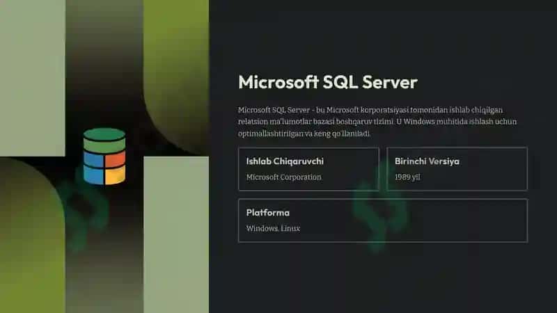 Zamonaviy MBBT lar: MS SQL Server va Oracle Ma'lumotlar bazasi boshqaruv tizimlari (MBBT) 4