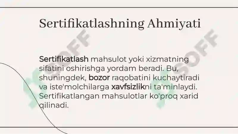 Mahsulot va xizmat ko'rsatishni sertifikatlashtirishga doir xujjatlarni rasmiylashtirish 4