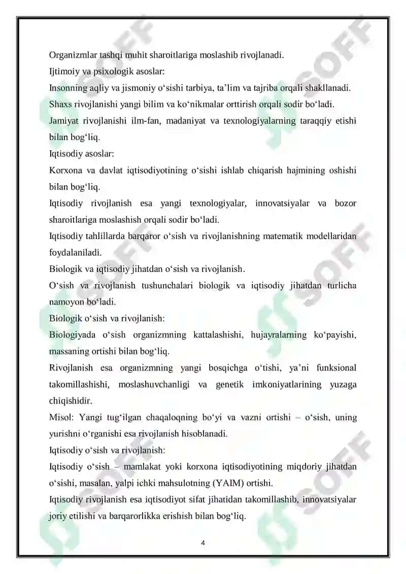 Oʻsish va rivojlanishining sodda modeli 4