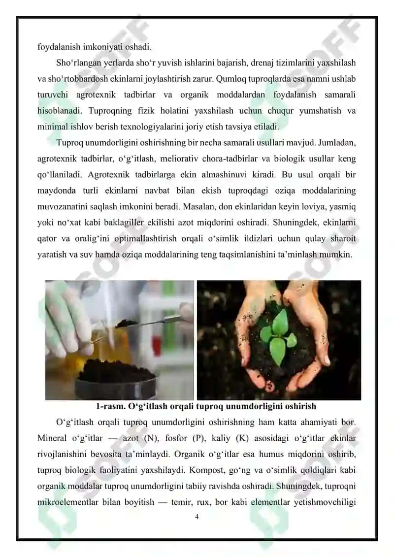 TUPROQ UNUMDORLIGINI OSHIRISH VA TASNIFI 4