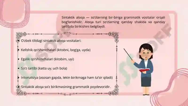 Soʻz birikmalarida sintaktik aloqa turlari 4
