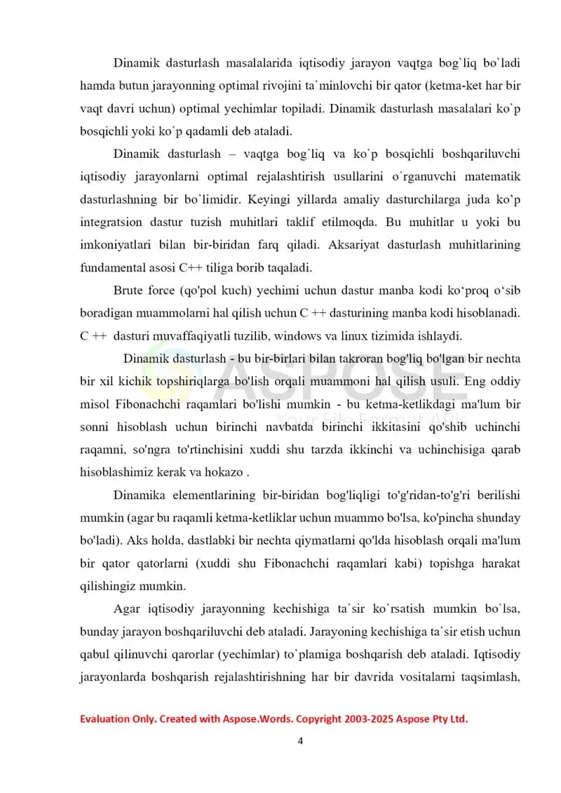 Dinamik dasturlash haqida umumiy tushunchalar kurs ishi 4