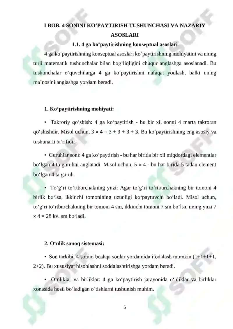"4 SONINI KO‘PAYTIRISH VA 4 GA KO‘PAYTIRISHNI O‘RGATISH METODIKASI" 5