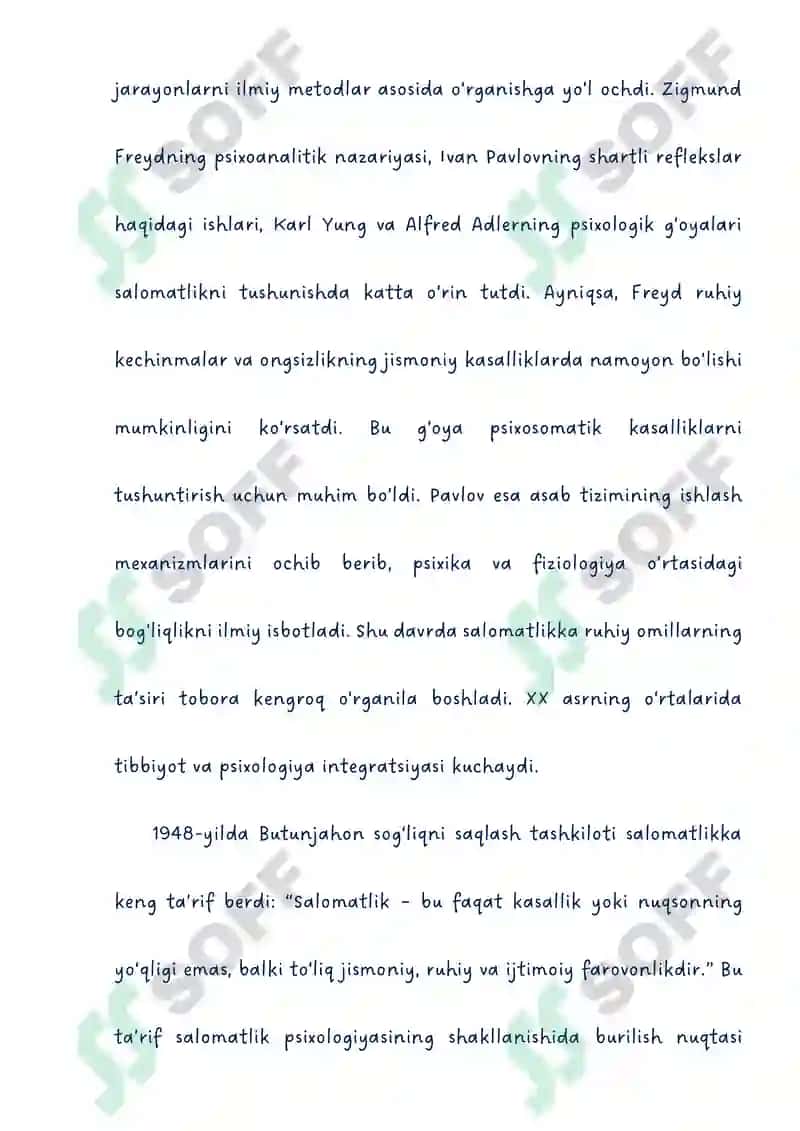 Salomatlik psixologiyasi muammosining rivojlanish tarixi 5