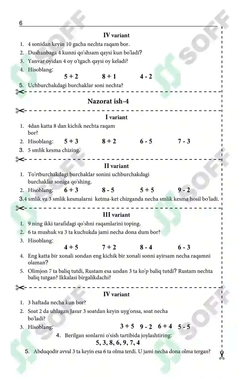 1-sinf Matematika darsdan tashqari mashg'ulotlar uchun 5