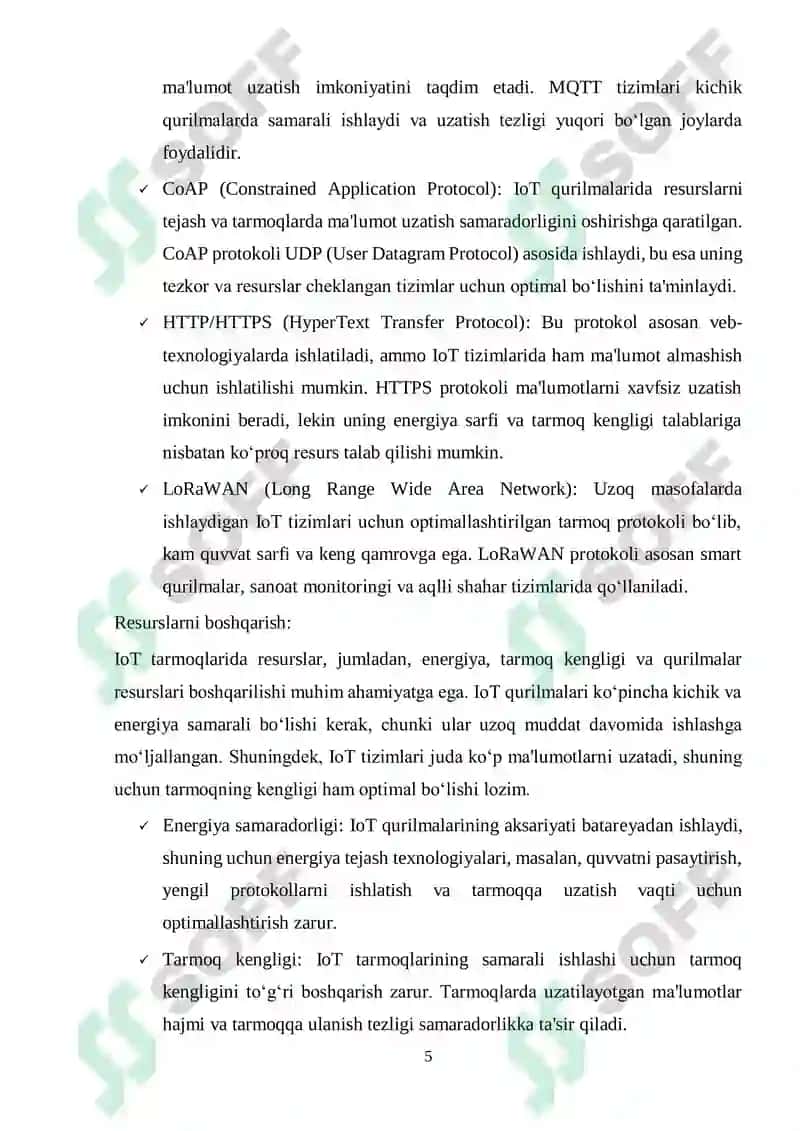 IoT tarmoqlarida ma'lumot uzatishning samaradorligini oshirish 5