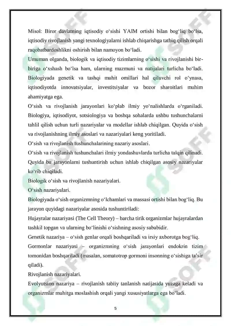Oʻsish va rivojlanishining sodda modeli 5