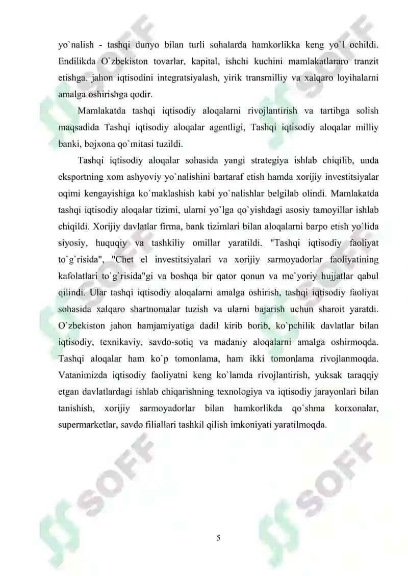 O'zbekiston Tashqi Savdo Munosabatlari Geografiyasi 5