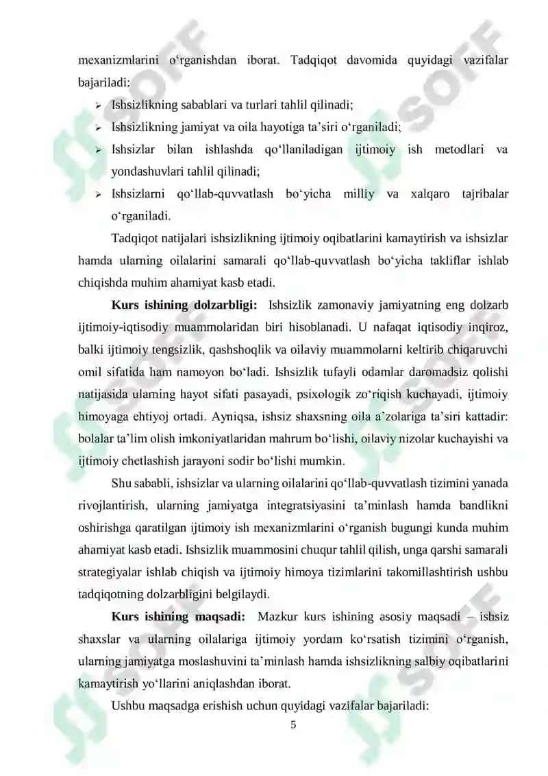 "Ishsizlar va ular oilalar bilan ijtimoiy ishning alohida jihatlari" 5