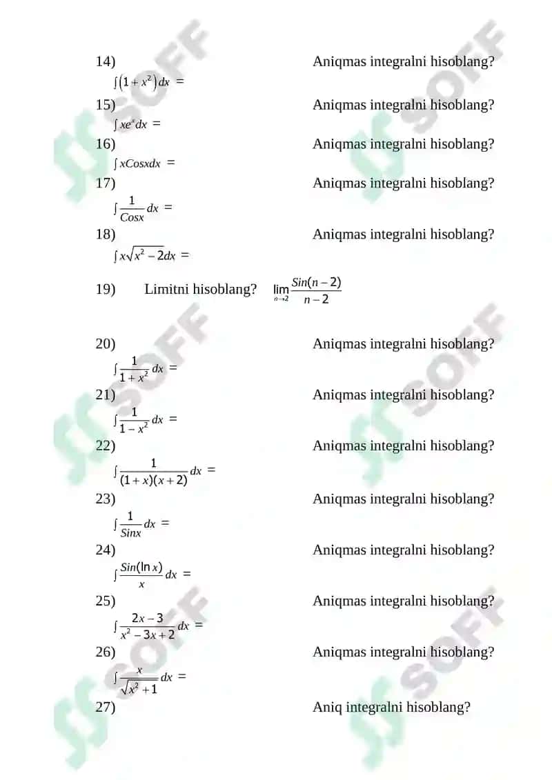 Matematika va kompleks analiz,algebra fanlaridan atestatsiya 5