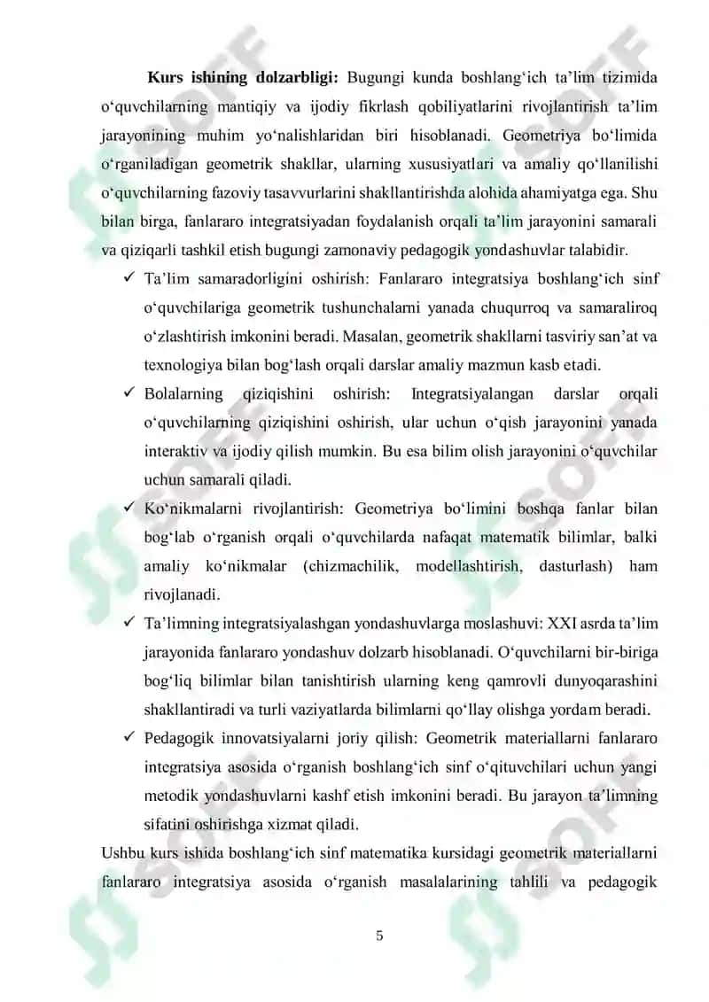 Boshlangʻich sinif matematika kursida gemetrik materialni oʻrganish 5