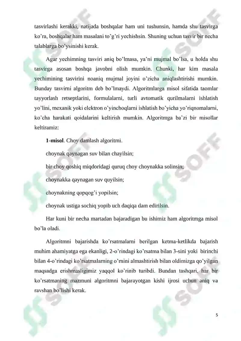Algoritm tushunchasi va uning xarakterli xususiyatlari 5