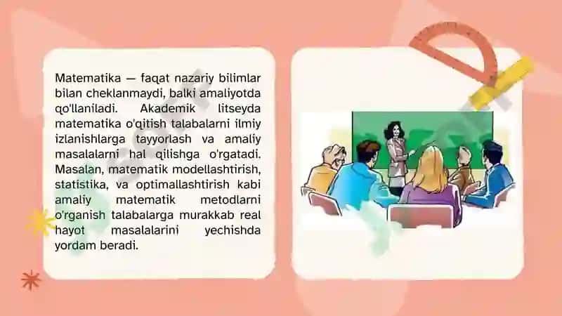 Akademik litseylarning aniq fanlar yo’nalishidagi guruhlarida matematika o’qitishning maqsadi, vazifalari va metodik xususiyatlari 5