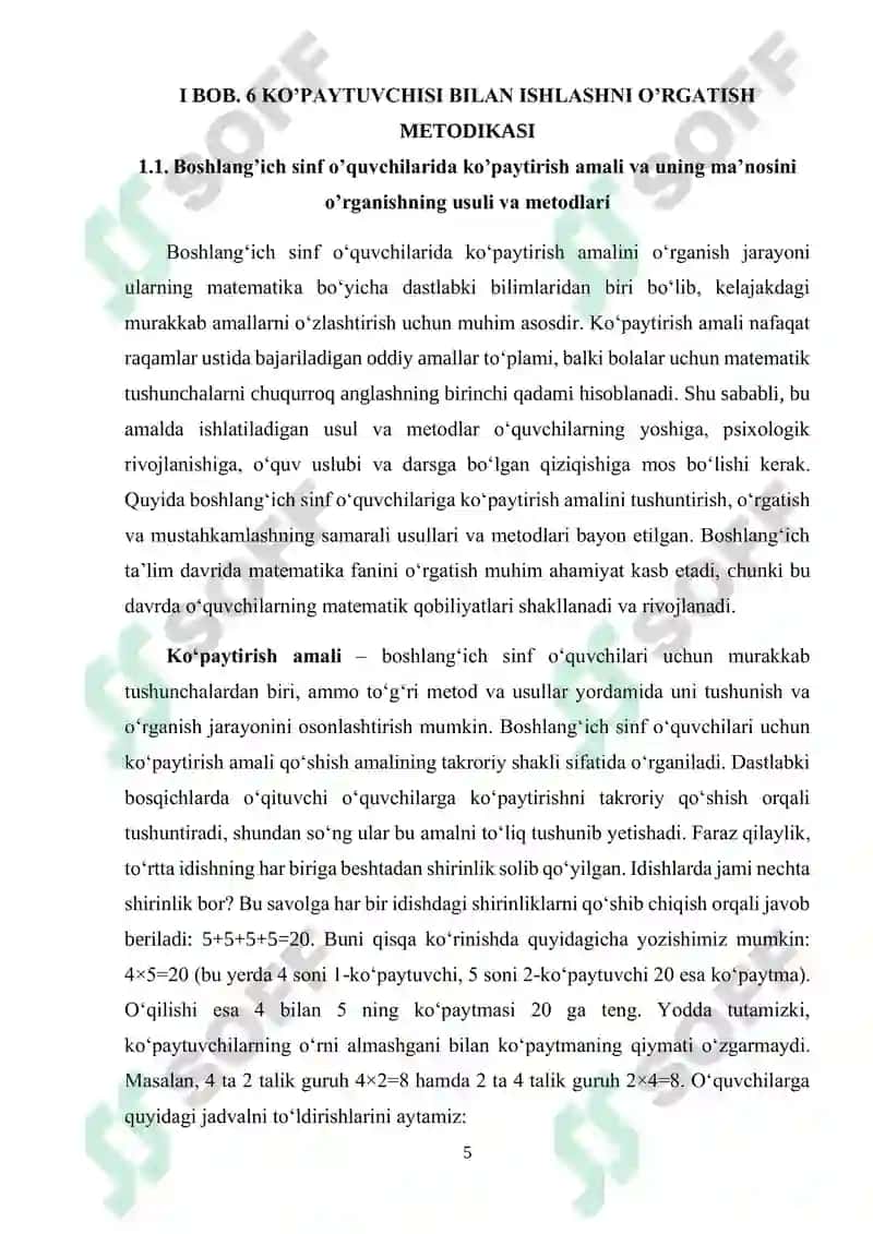 "6 Sonini Ko'paytirish va 6 ga Ko'paytirishni O'rgatish Metodikasi" 5