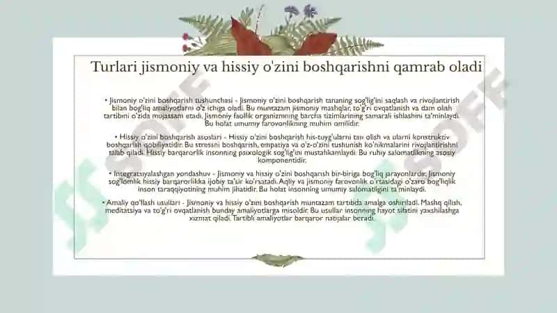 O'zini o'zi boshqarishning 5
