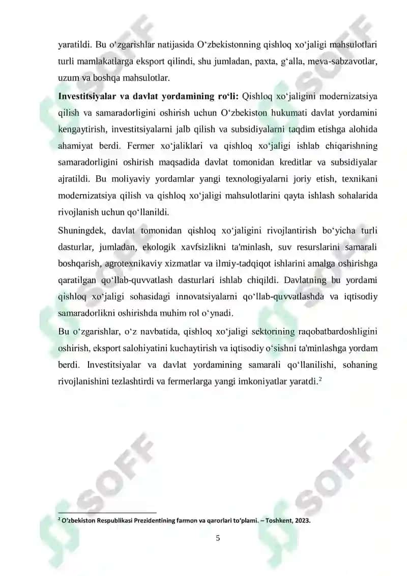 MUSTAQILLIK YILLARIDA QISHLOQ XO‘JALIGI VA SANOAT SOHASIDAGI O‘ZGARISHLAR 5