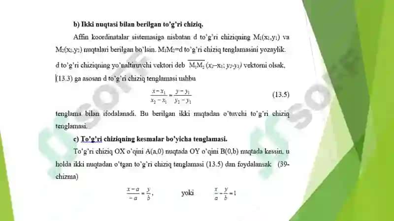 TEKISLIKDA TO’G’RI CHIZIQ VA ULARNING TENGLAMALARI 5