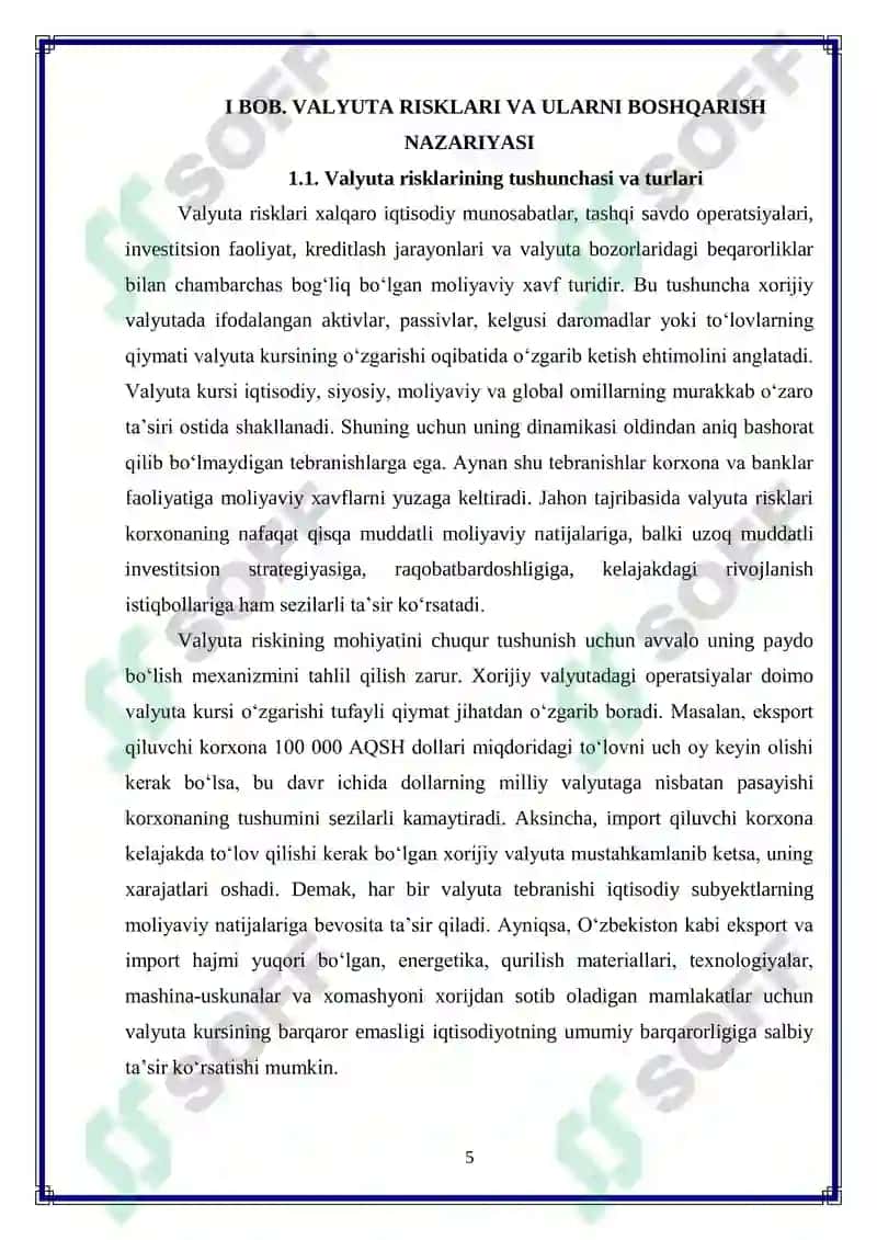 O‘zbekistonda valyuta risklarini xedjirlash amaliyotini rivojlantirish 5