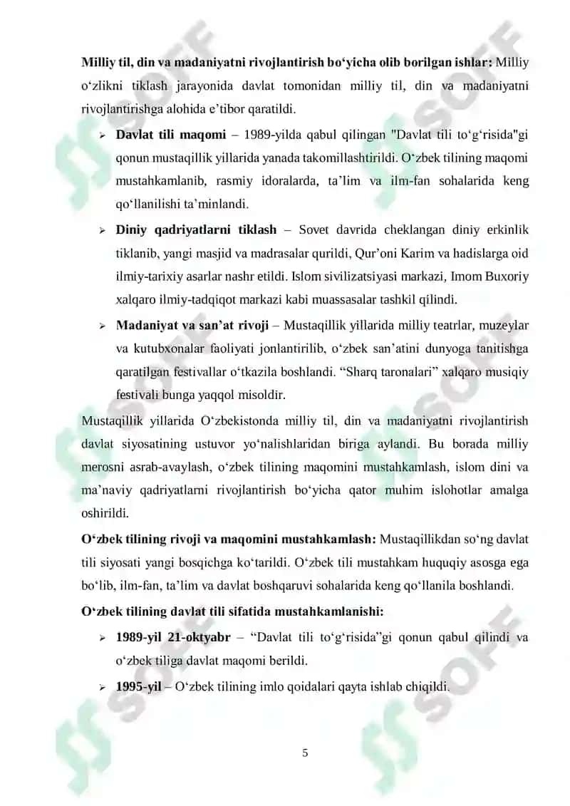 Mustaqillik yillarida ajdodlar merosi va milliy qadriyatlarni tiklash borasidagi amalga oshirilgan ishlar 5
