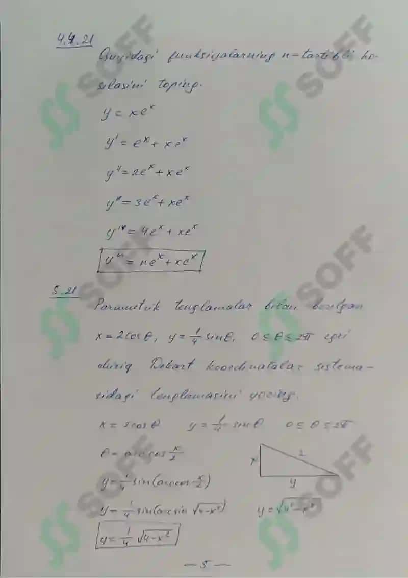Hisob (Calculus) fanidan Mustaqil ish (Shaxsiy topshiriqlar) 21-variant javoblari - Mustaqil ish (qo'l yozma) 5