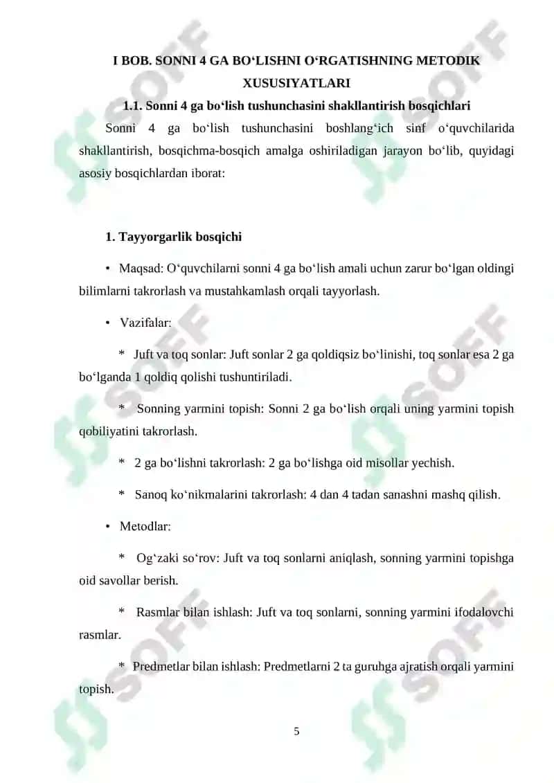 SONNI 4 GA BO‘LISHNI O‘RGATISH METODIKASI 5
