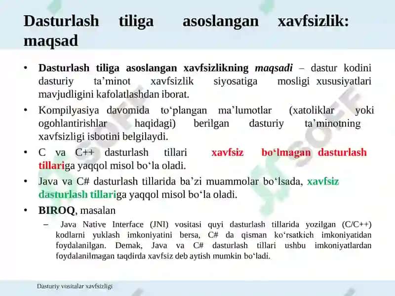 Dasturiy vositalar xavfsizligi 5