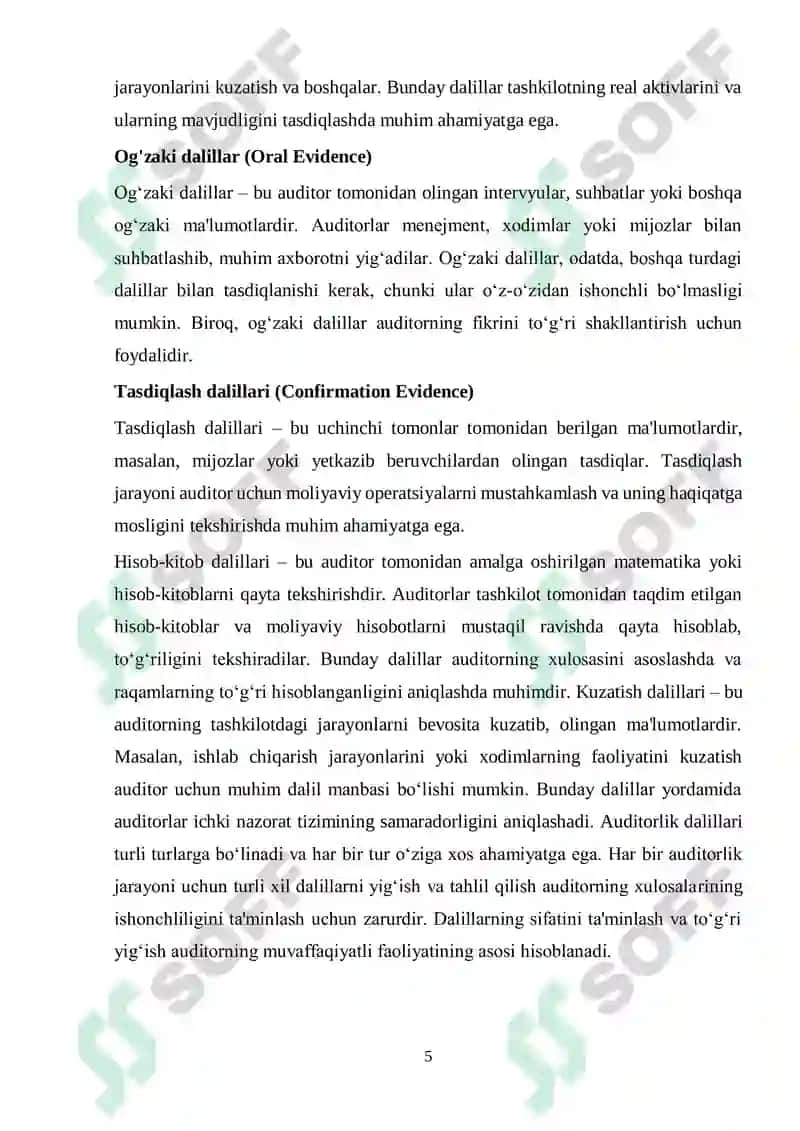 Auditorlik dalillar.Ularni yigʻish usullari 5