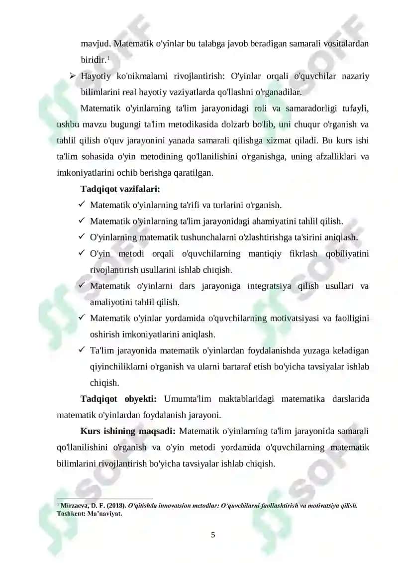 Matematik oʻyin -taʼlim metodi sifatida 5