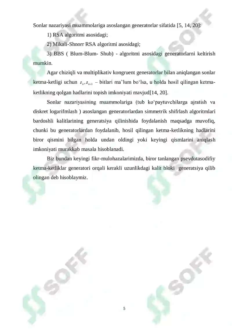 Bardoshli kalitlar ishlab chiqish algoritmlari tahlili 5