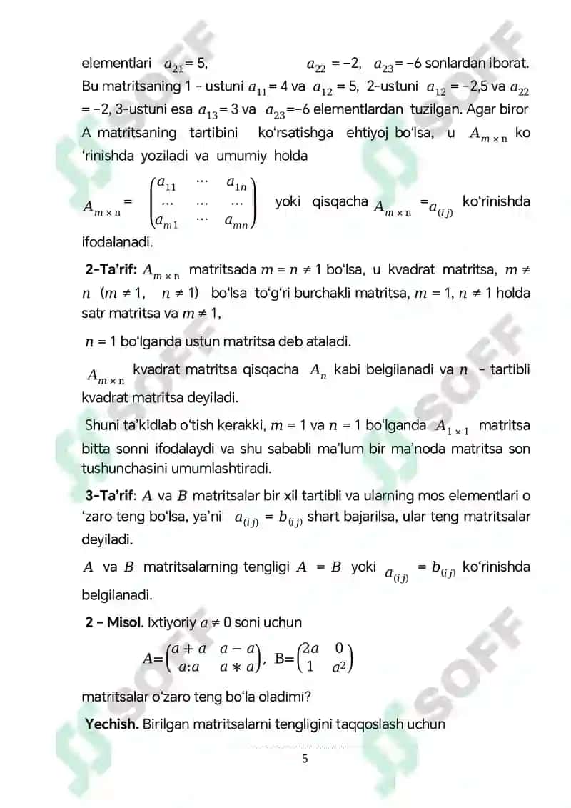 Teskari matritsa va determinanat mavzusida kurs ishi 5