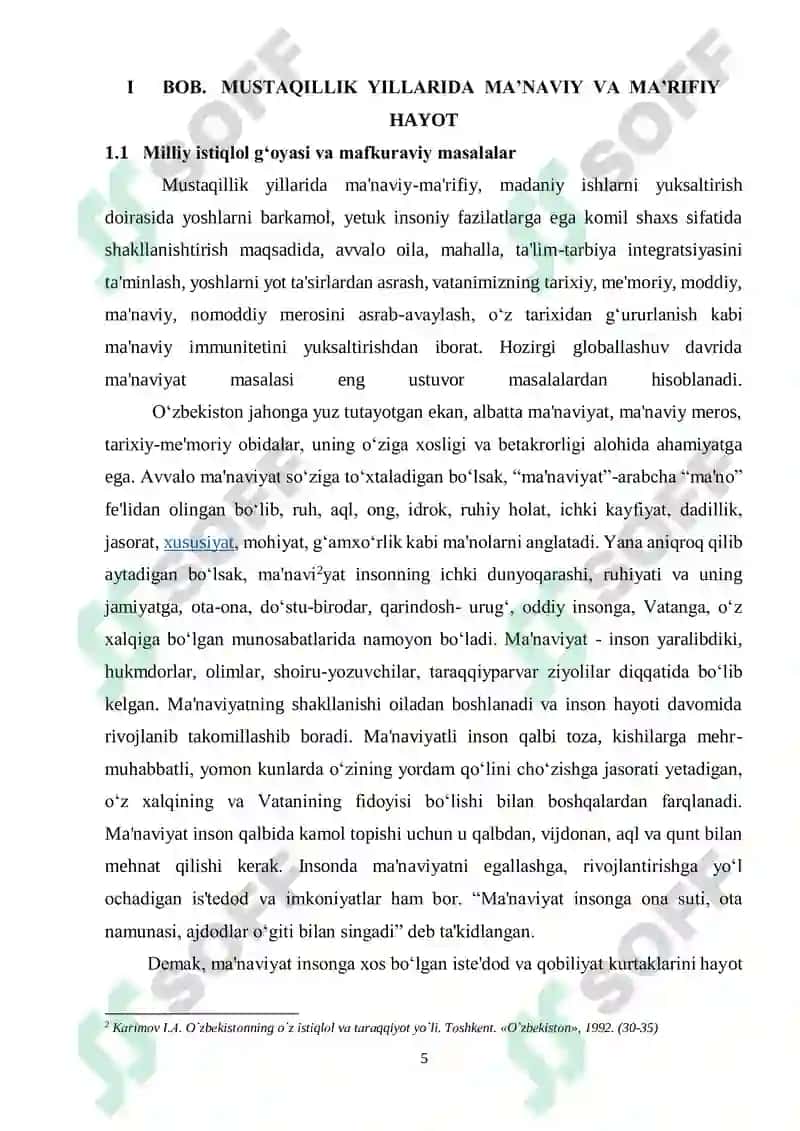 “ Mustaqillik yillarida Oʻzbekistonda milliy urf-odatlar,qadriyatlar va an'analarnining qayta tiklanishi ” 5