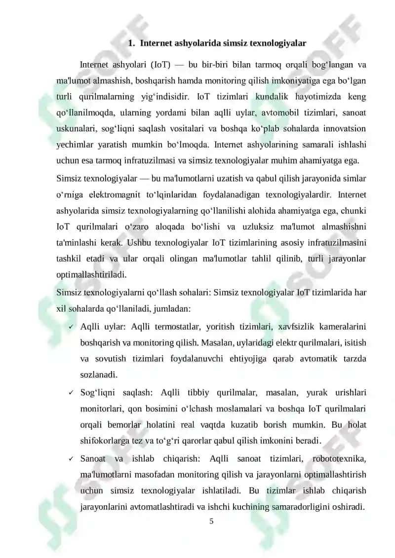 Internet ashyolarida qo‘llaniladigan simsiz texnologiyalari 5