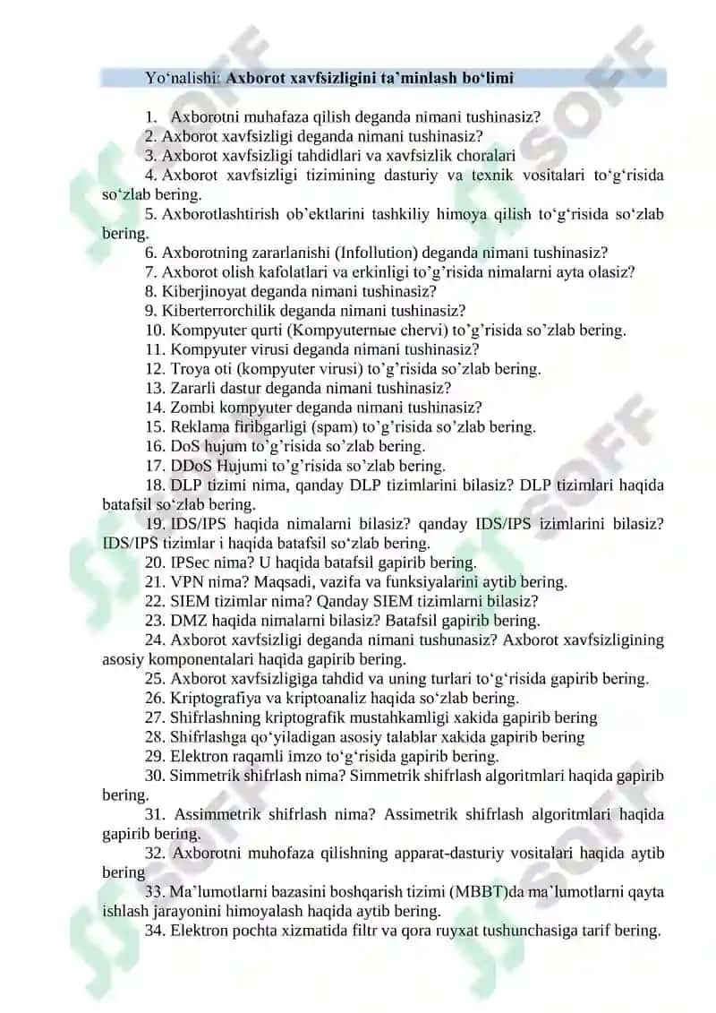 Adliya organlari va muassasalarida axborot-kommunikatsiya texnologiyalarini rivojlantirish markazi savollar toplami 5