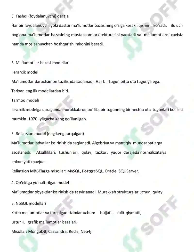 Ma’lumotlar bazasi tushunchasi va uning zamonaviy axborot tizimlaridagi o ‘rni 5