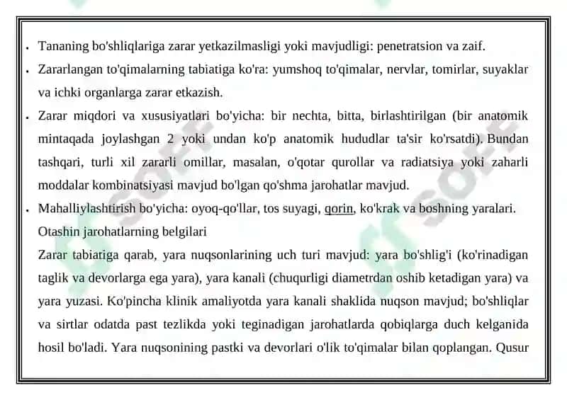O'Q OTAR JAROHATLARDA ICHKI A'ZOLAR KASALIKLARINING PAYDO BO'LISHI. KECHISHI VA DIAGNOSTIKASI 5