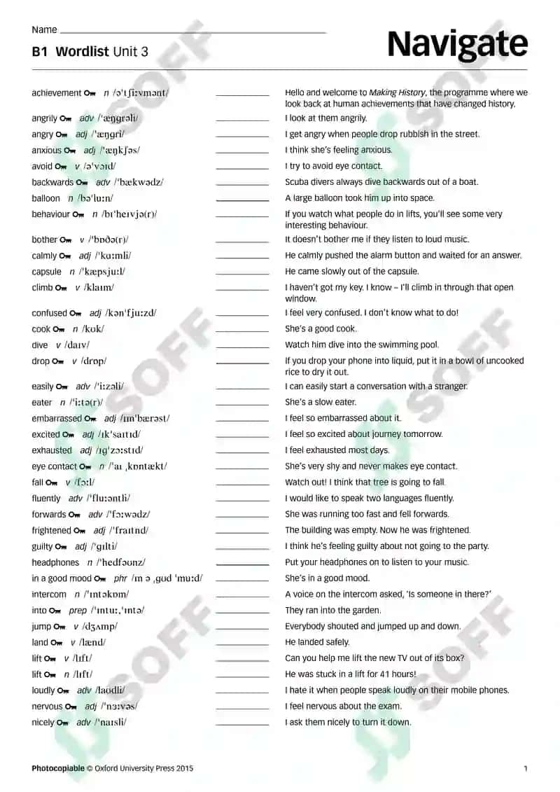 B1 Wordlist Unit 1 5