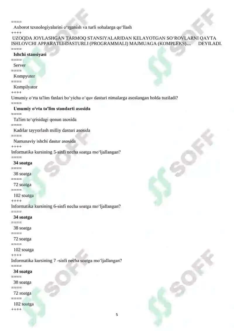 Informatika o’qitish metodikasi testlar javobi bilan 5