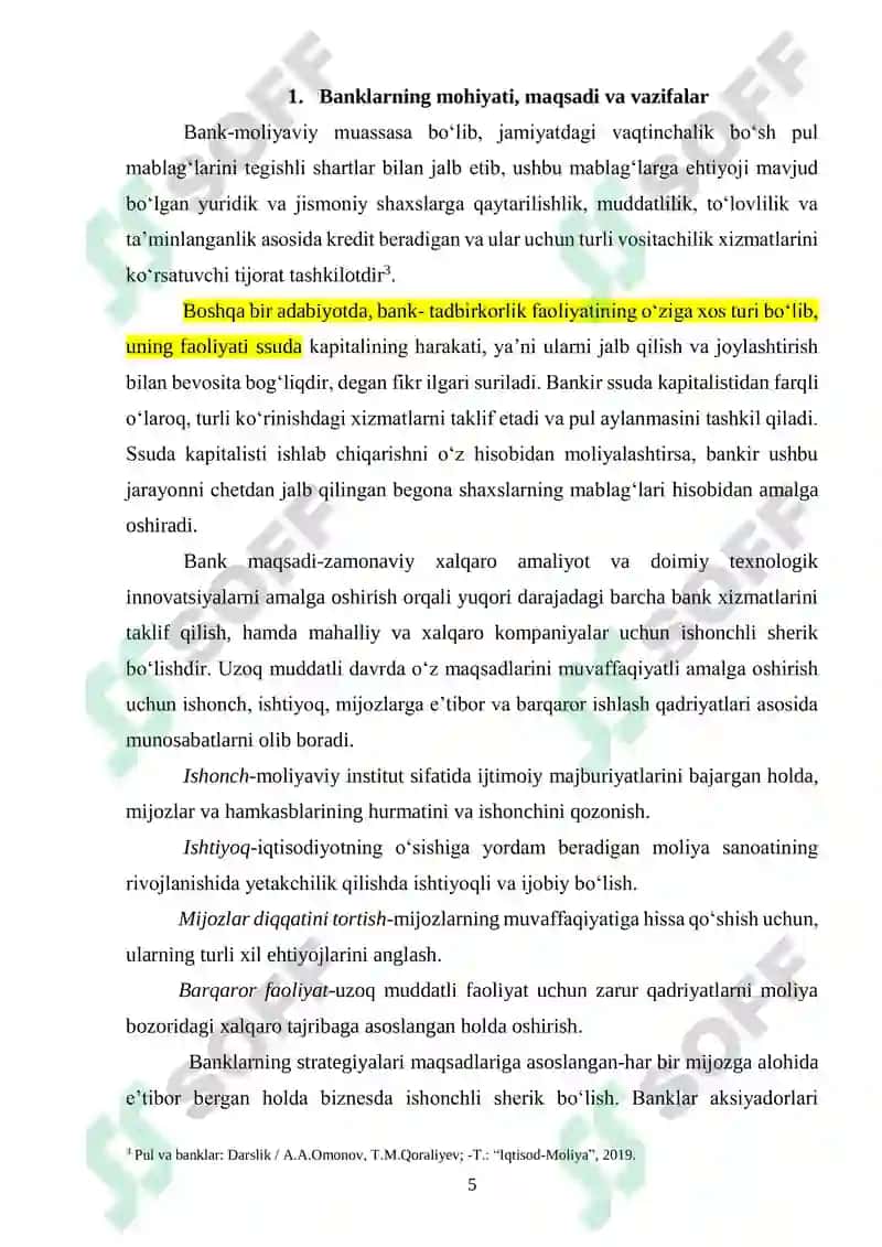 O‘zbekistonda bank tizimini takomillashtirish vazifalari va asosiy yo‘nalishlari 5