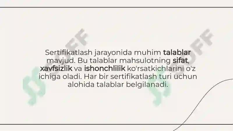 Mahsulot va xizmat ko'rsatishni sertifikatlashtirishga doir xujjatlarni rasmiylashtirish 6