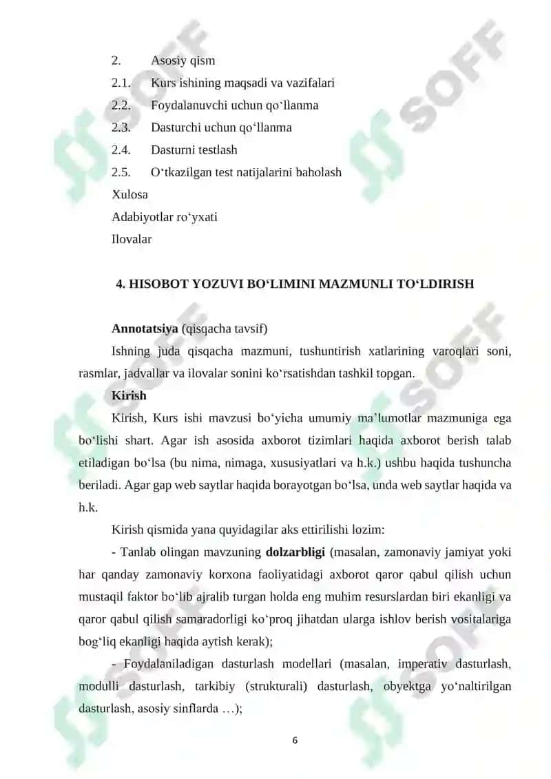 "Kurs ishi"ni bajarish uchun uslubiy ko‘rsatma 6