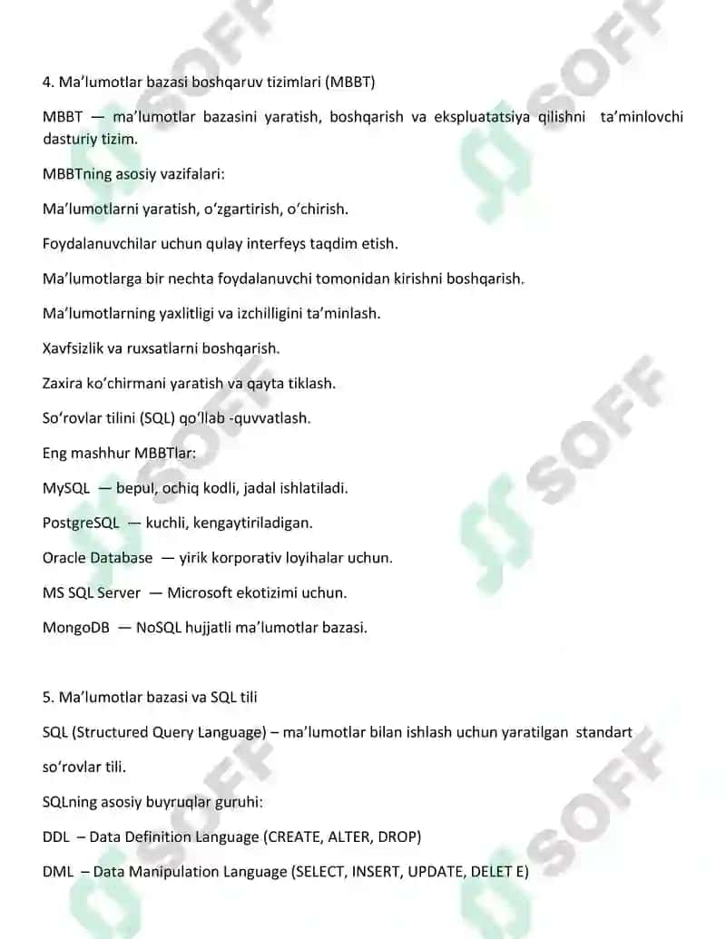 Ma’lumotlar bazasi tushunchasi va uning zamonaviy axborot tizimlaridagi o ‘rni 6