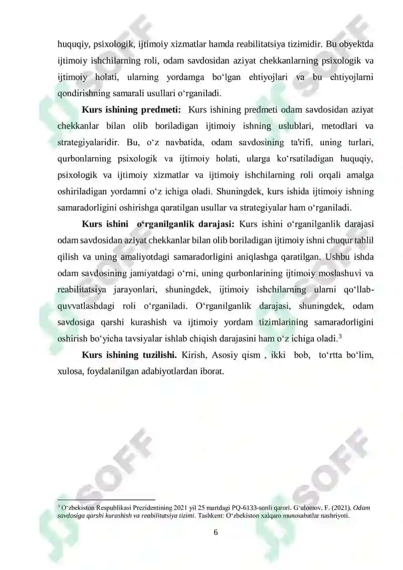 “Odam savdosidan aziyat chekkanlar bilan ijtimoiy ishning xususiyatlari” 6