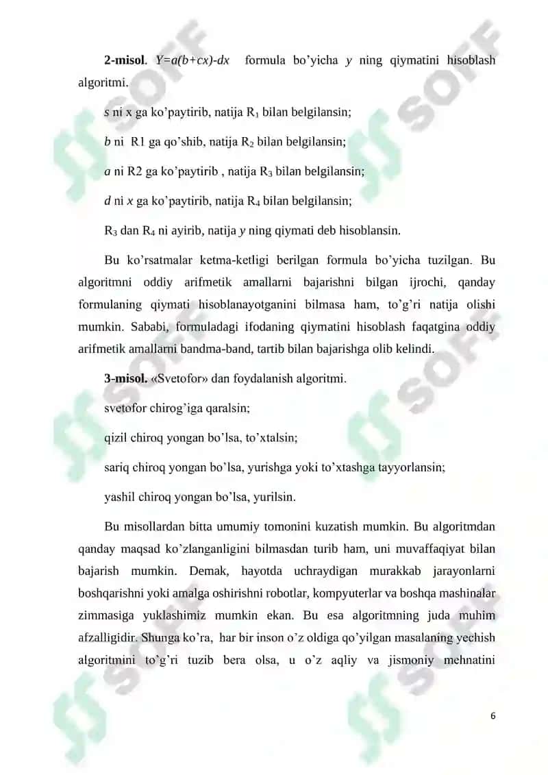 Algoritm tushunchasi va uning xarakterli xususiyatlari 6