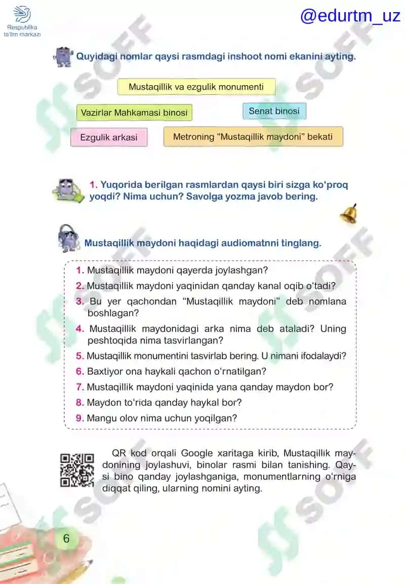 Ona tili va o‘qish savodxonligi. 1-qism [Matn]: 3-sinﬁ uchun darslik 6